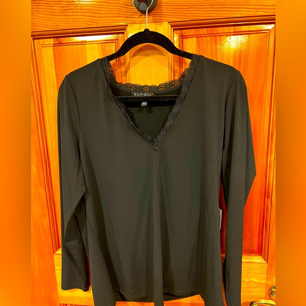 Eloquii lace trim v-neck top